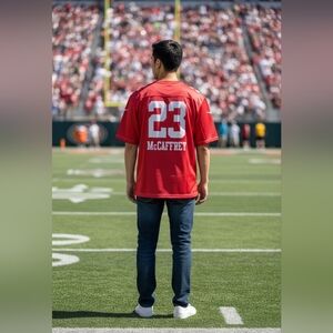 49ers McCaffrey Men's Red Sports Tee